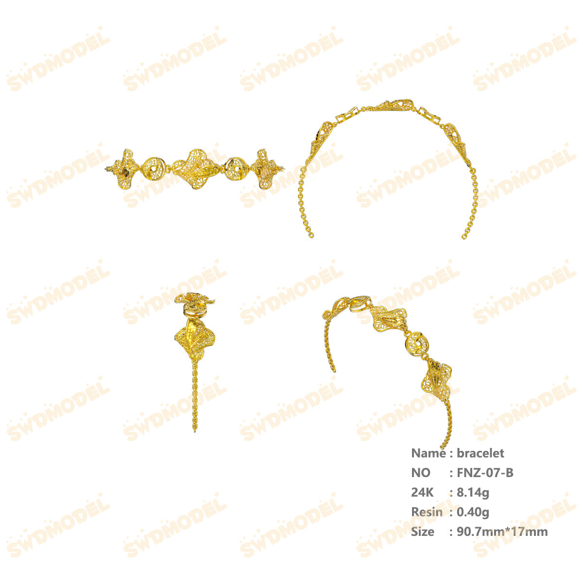 Jewelry set Filigree Bracelet White Wax Casting Resin 3D Printing Service   FNZ-07-B