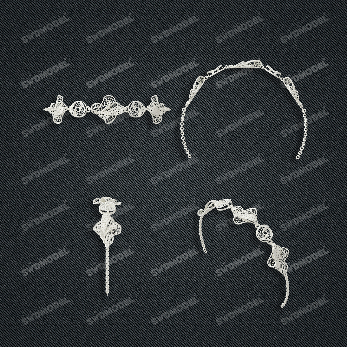 Jewelry set Filigree Bracelet White Wax Casting Resin 3D Printing Service   FNZ-07-B