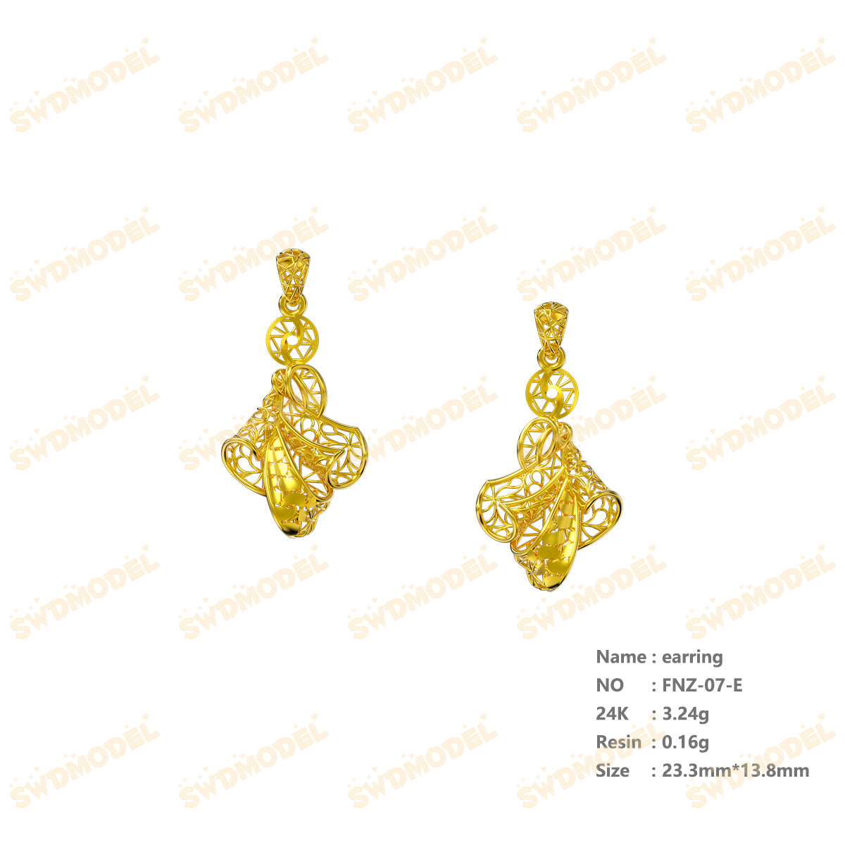Jewelry set Filigree Earrings White Wax Casting Resin 3D Printing Service  FNZ-07-E
