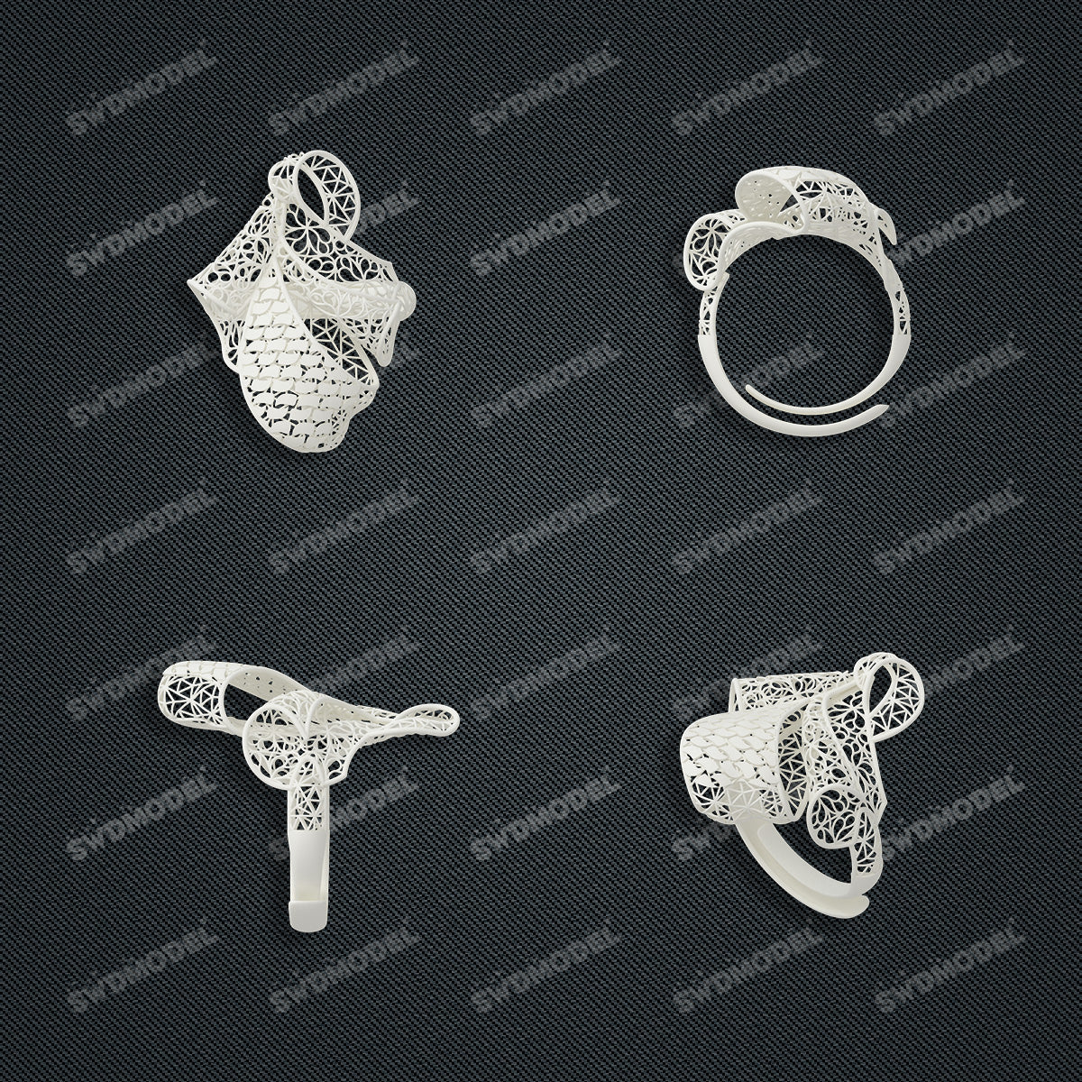 Jewelry set Filigree Ring White Wax Casting Resin 3D Printing Service  FNZ-07-R