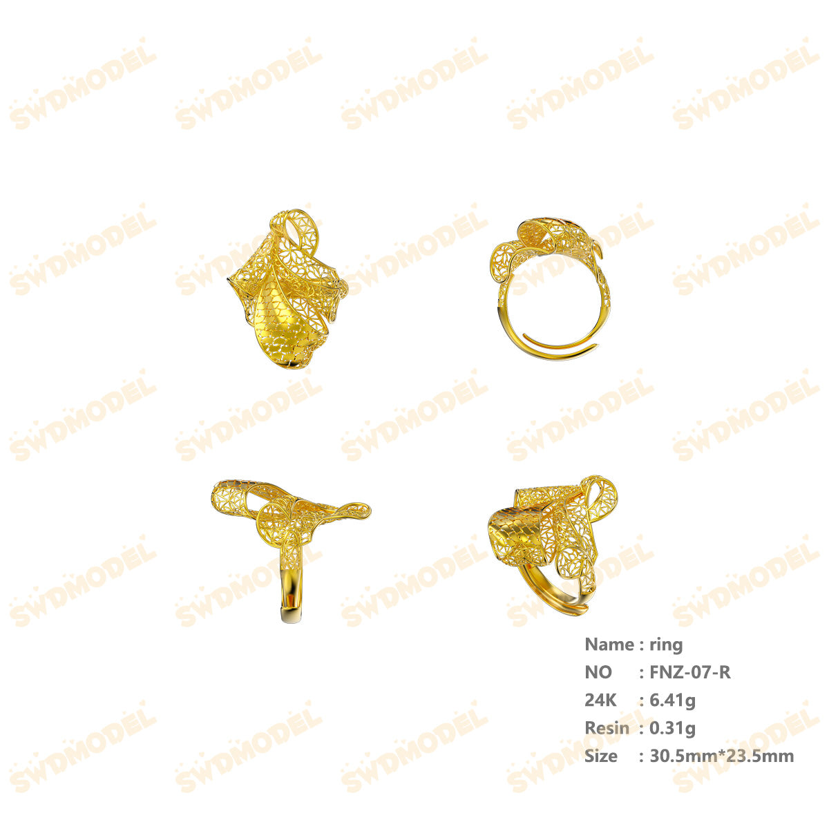 Jewelry set Filigree Ring White Wax Casting Resin 3D Printing Service  FNZ-07-R