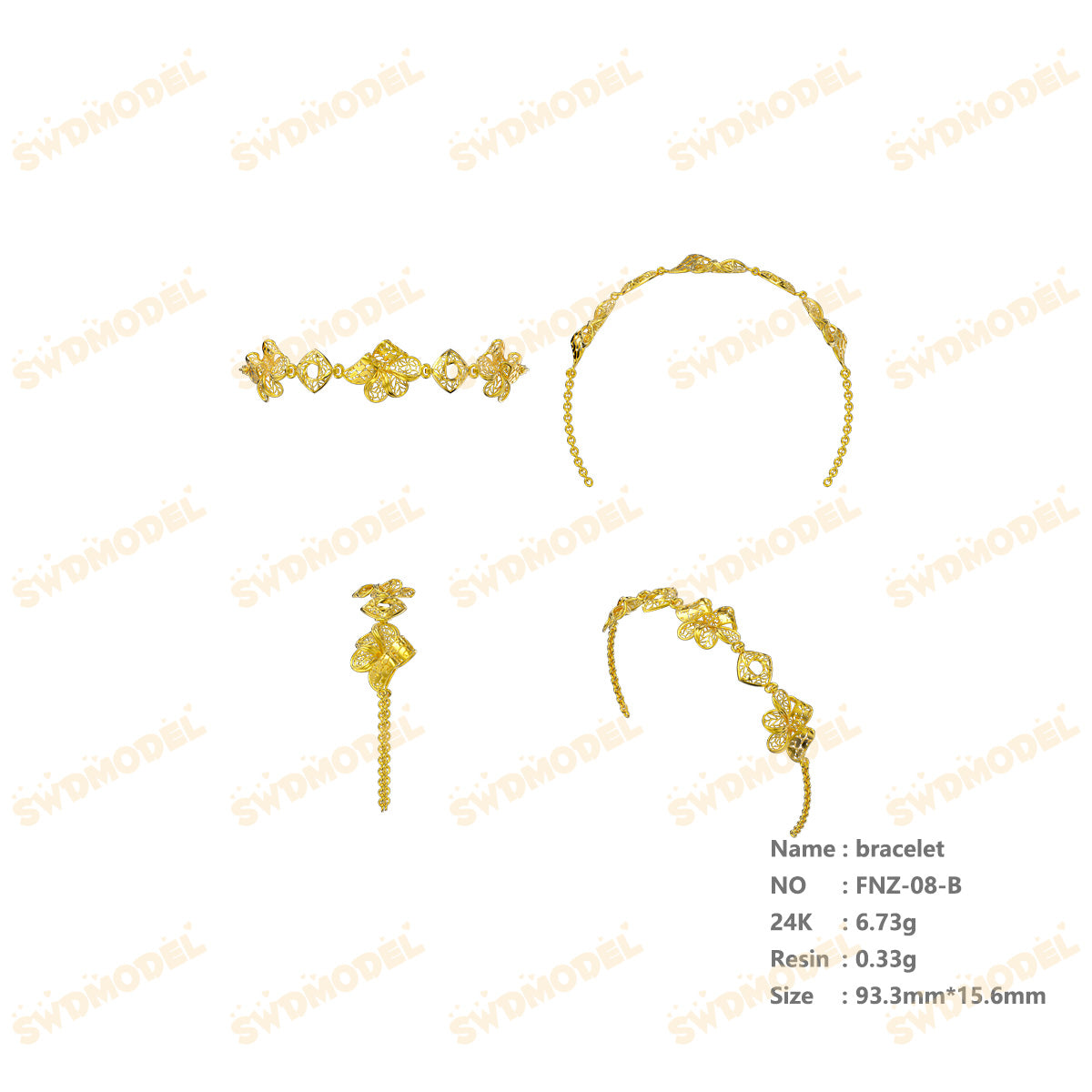 Jewelry set Filigree Bracelet White Wax Casting Resin 3D Printing Service   FNZ-08-B