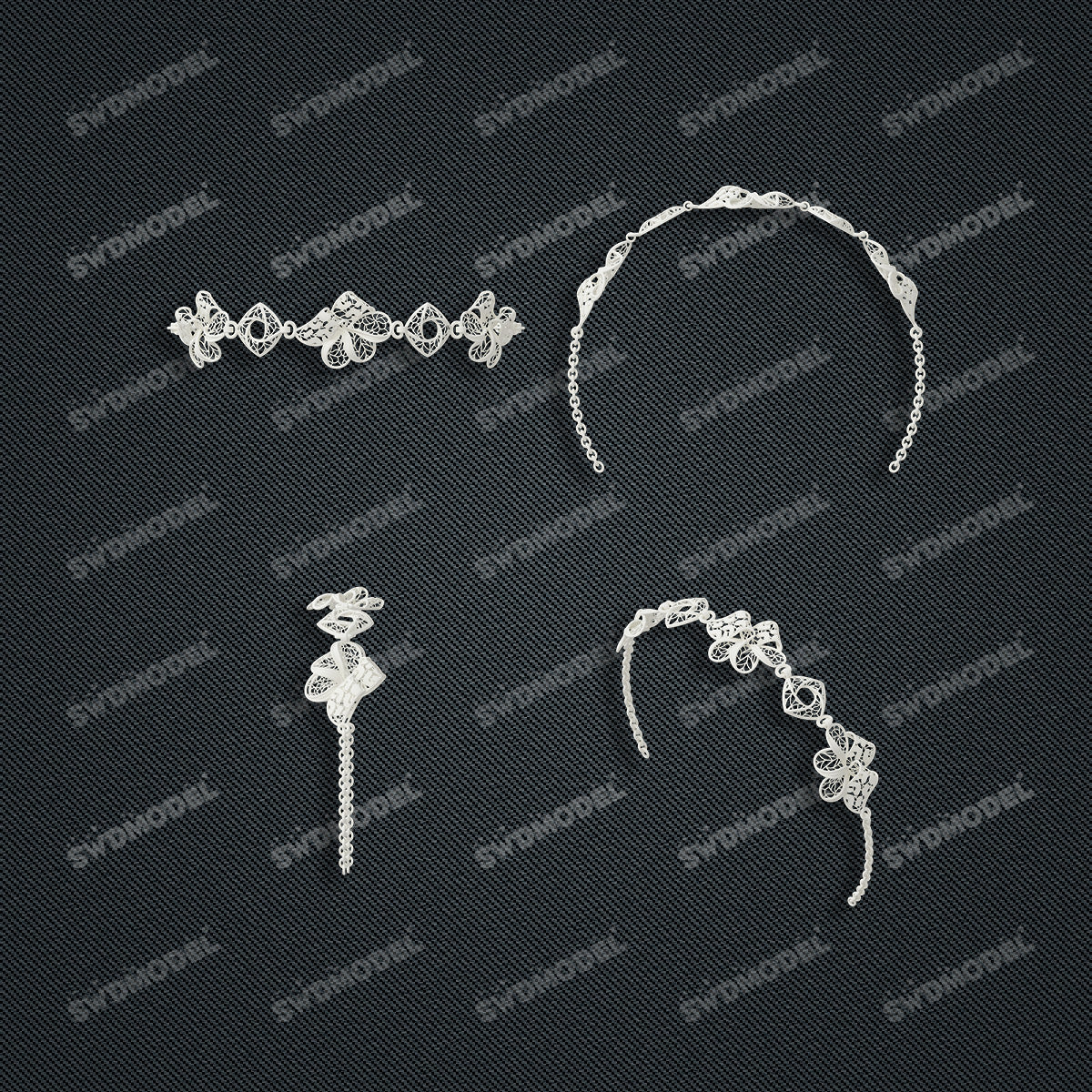 Jewelry set Filigree Bracelet White Wax Casting Resin 3D Printing Service   FNZ-08-B