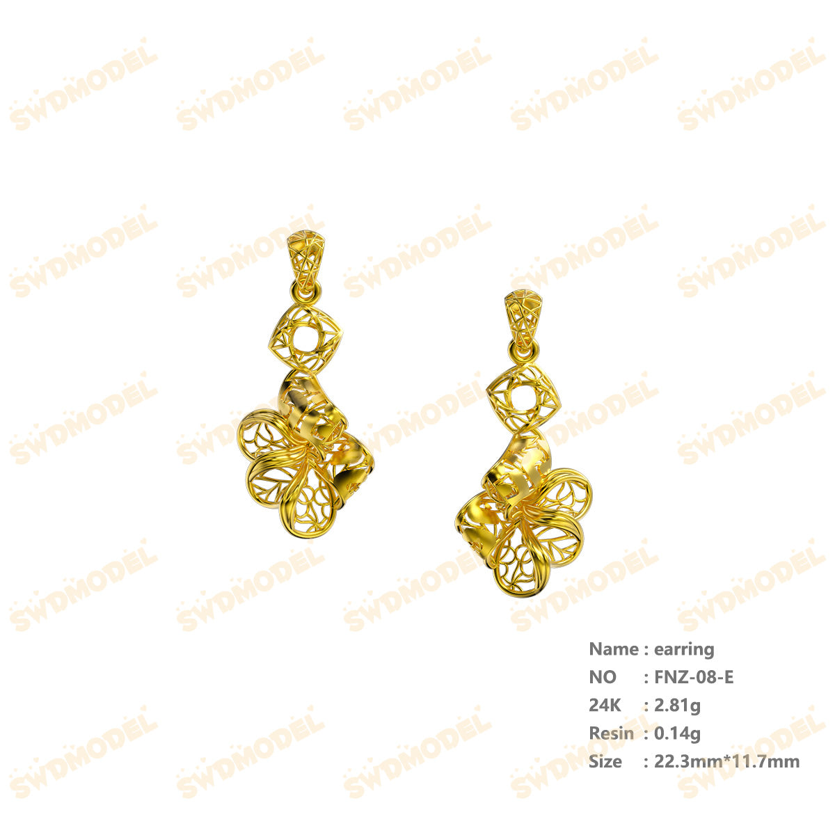 Jewelry set Filigree Earrings White Wax Casting Resin 3D Printing Service  FNZ-08-E