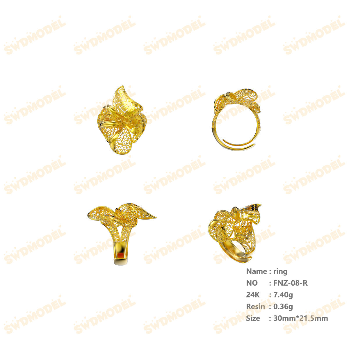 Jewelry set Filigree Ring White Wax Casting Resin 3D Printing Service  FNZ-08-R