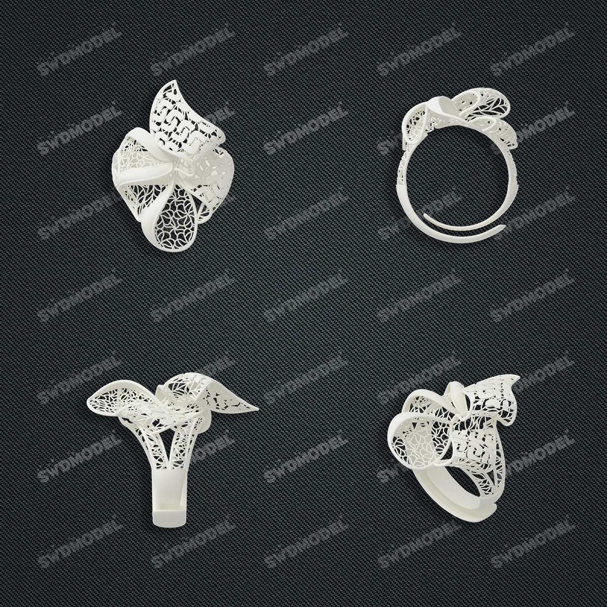 Jewelry set Filigree Ring White Wax Casting Resin 3D Printing Service  FNZ-08-R