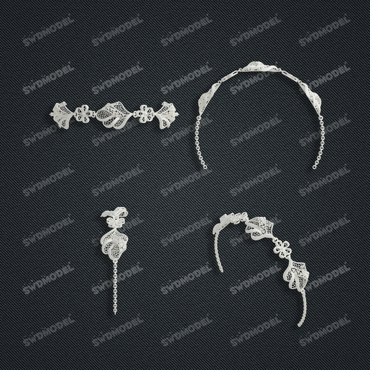 Jewelry set Filigree Bracelet White Wax Casting Resin 3D Printing Service   FNZ-09-B