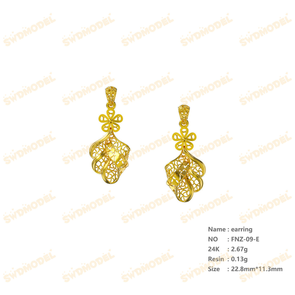 Jewelry set Filigree Earrings White Wax Casting Resin 3D Printing Service  FNZ-09-E