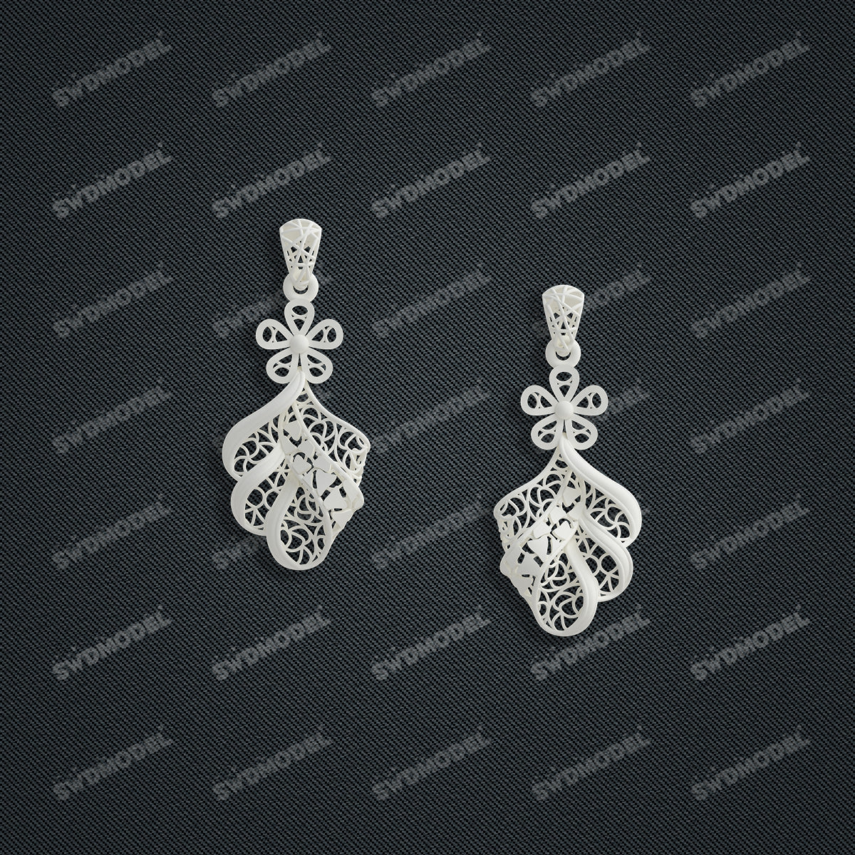 Jewelry set Filigree Earrings White Wax Casting Resin 3D Printing Service  FNZ-09-E