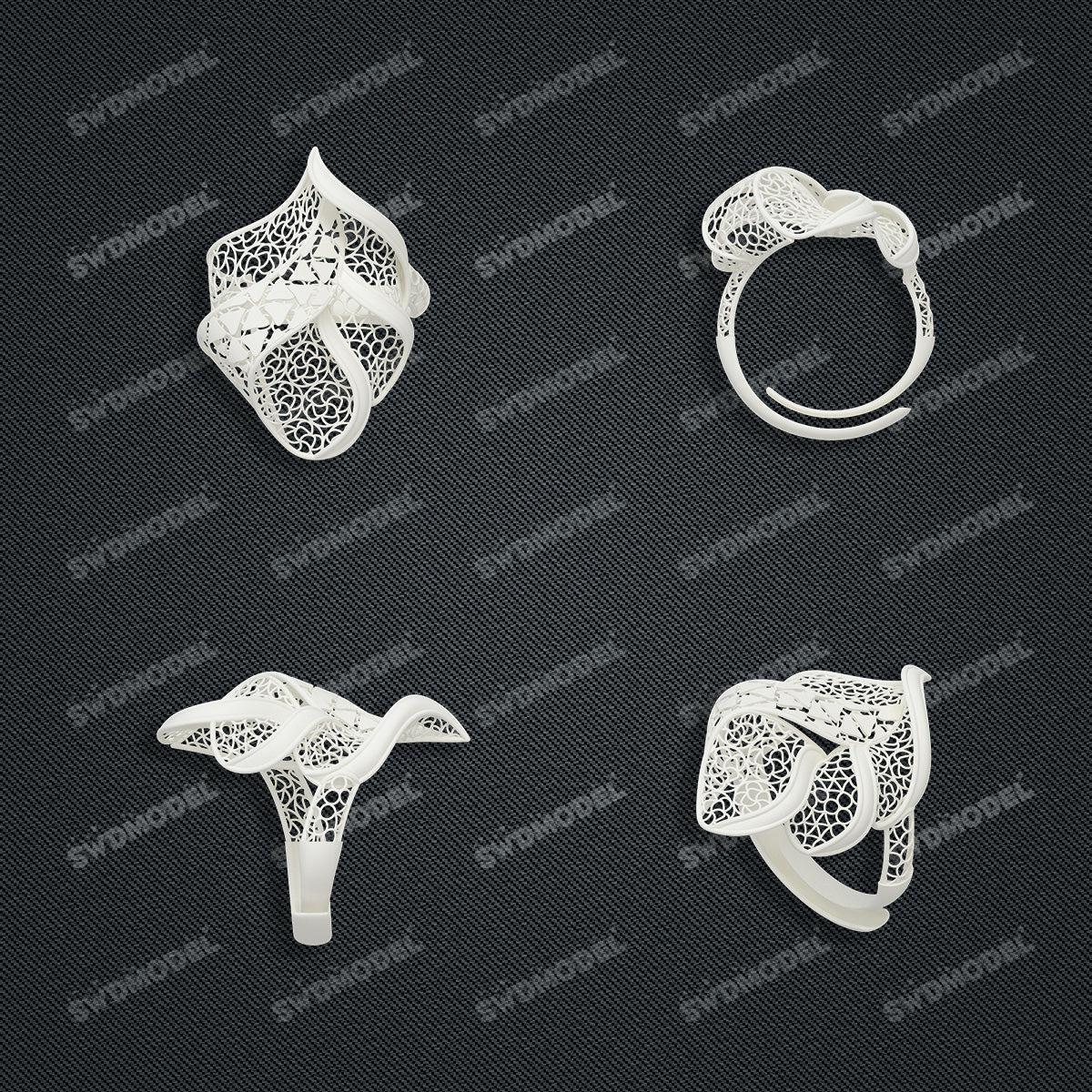 Jewelry set Filigree Ring White Wax Casting Resin 3D Printing Service  FNZ-09-R
