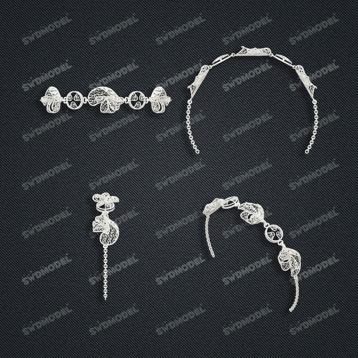 Jewelry set Filigree Bracelet White Wax Casting Resin 3D Printing Service   FNZ-10-B