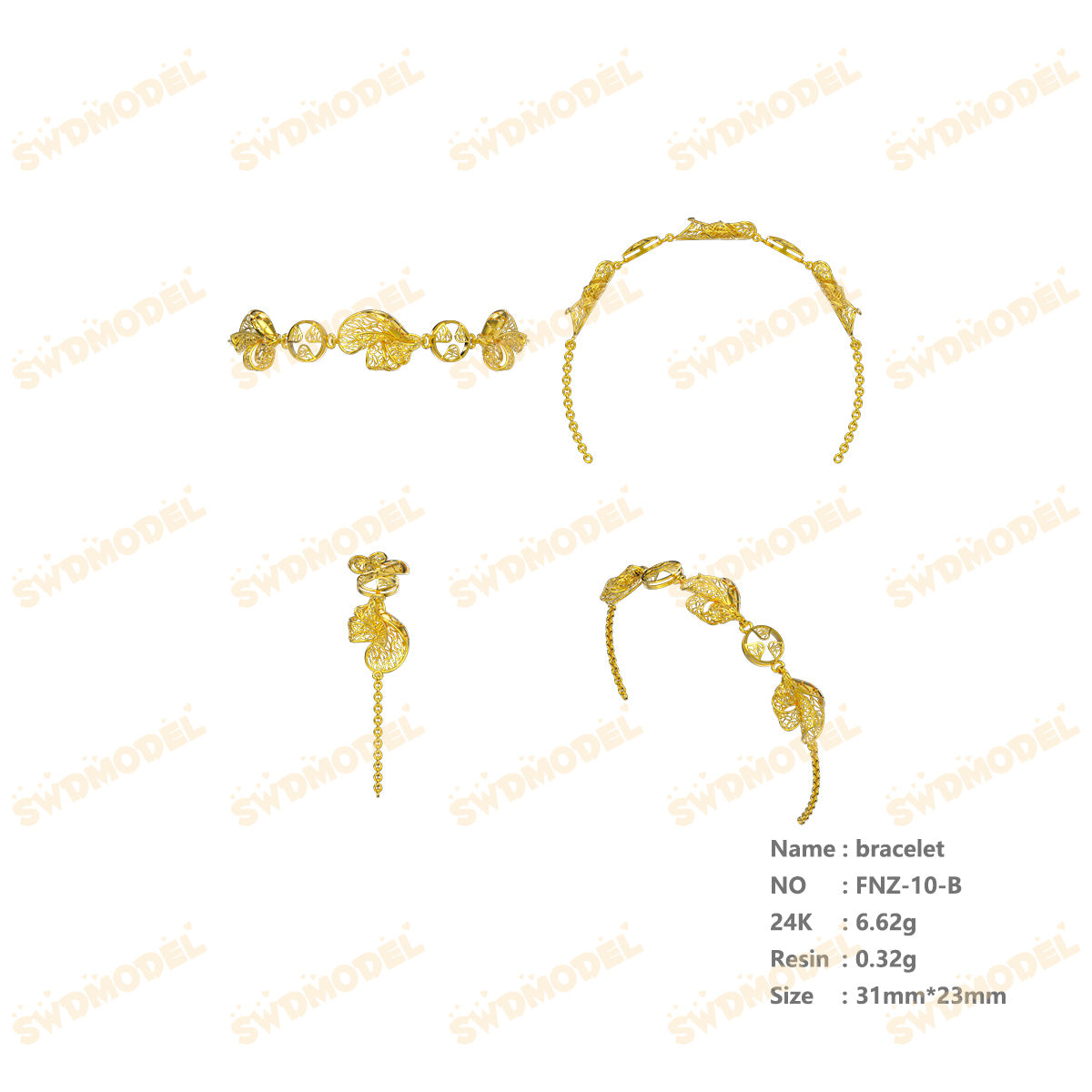 Jewelry set Filigree Bracelet White Wax Casting Resin 3D Printing Service   FNZ-10-B