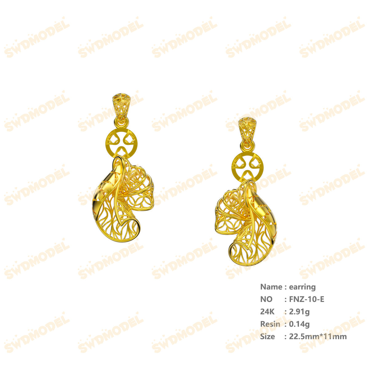 Jewelry set Filigree Earrings White Wax Casting Resin 3D Printing Service  FNZ-10-E