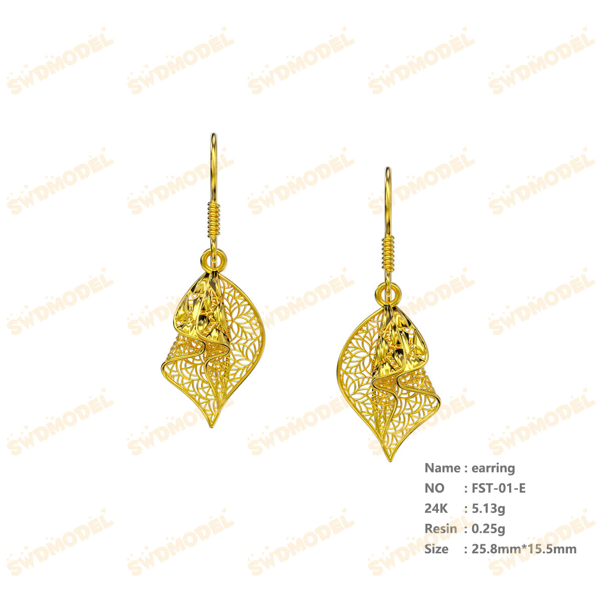Jewelry set Filigree Earrings White Wax Casting Resin 3D Printing Service  FST-01-E