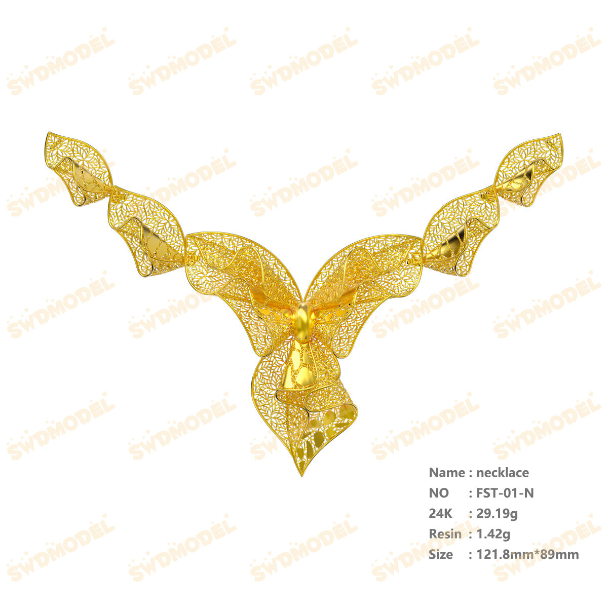 Jewelry set Filigree Necklace White Wax Casting Resin 3D Printing Service  FST-01-N