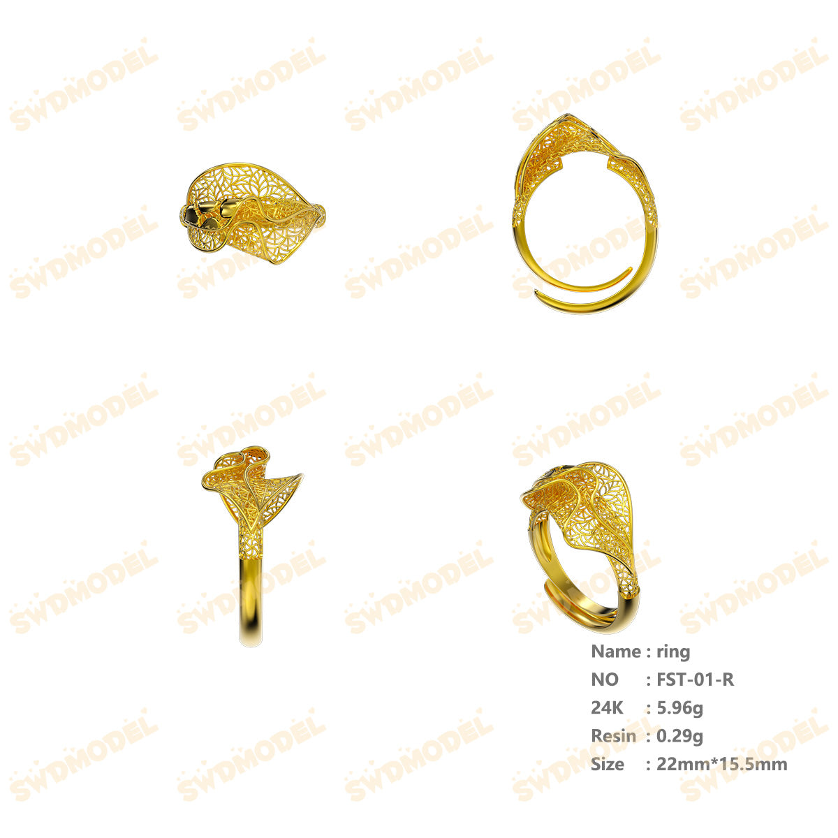 Jewelry set Filigree Ring White Wax Casting Resin 3D Printing Service  FST-01-R