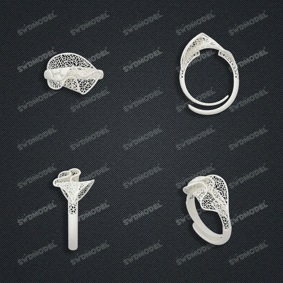 Jewelry set Filigree Ring White Wax Casting Resin 3D Printing Service  FST-01-R