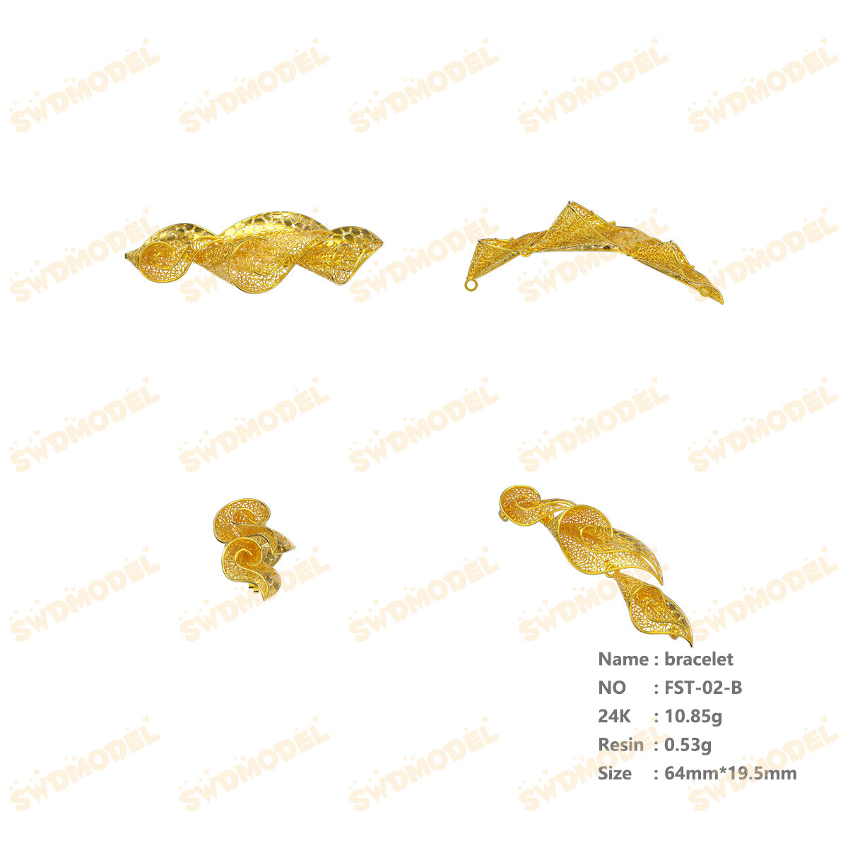 Jewelry set Filigree Bracelet White Wax Casting Resin 3D Printing Service   FST-02-B