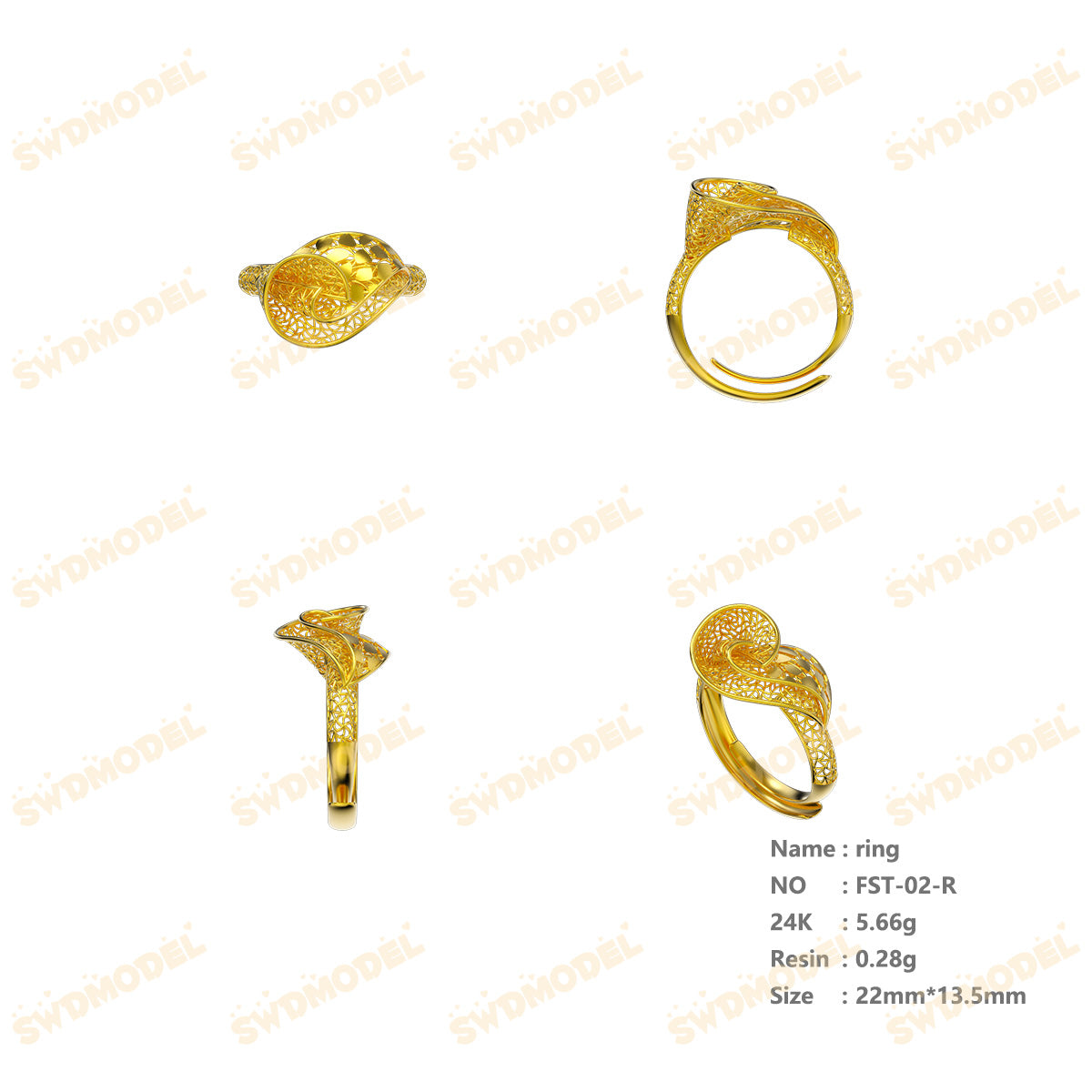 Jewelry set Filigree Ring White Wax Casting Resin 3D Printing Service  FST-02-R