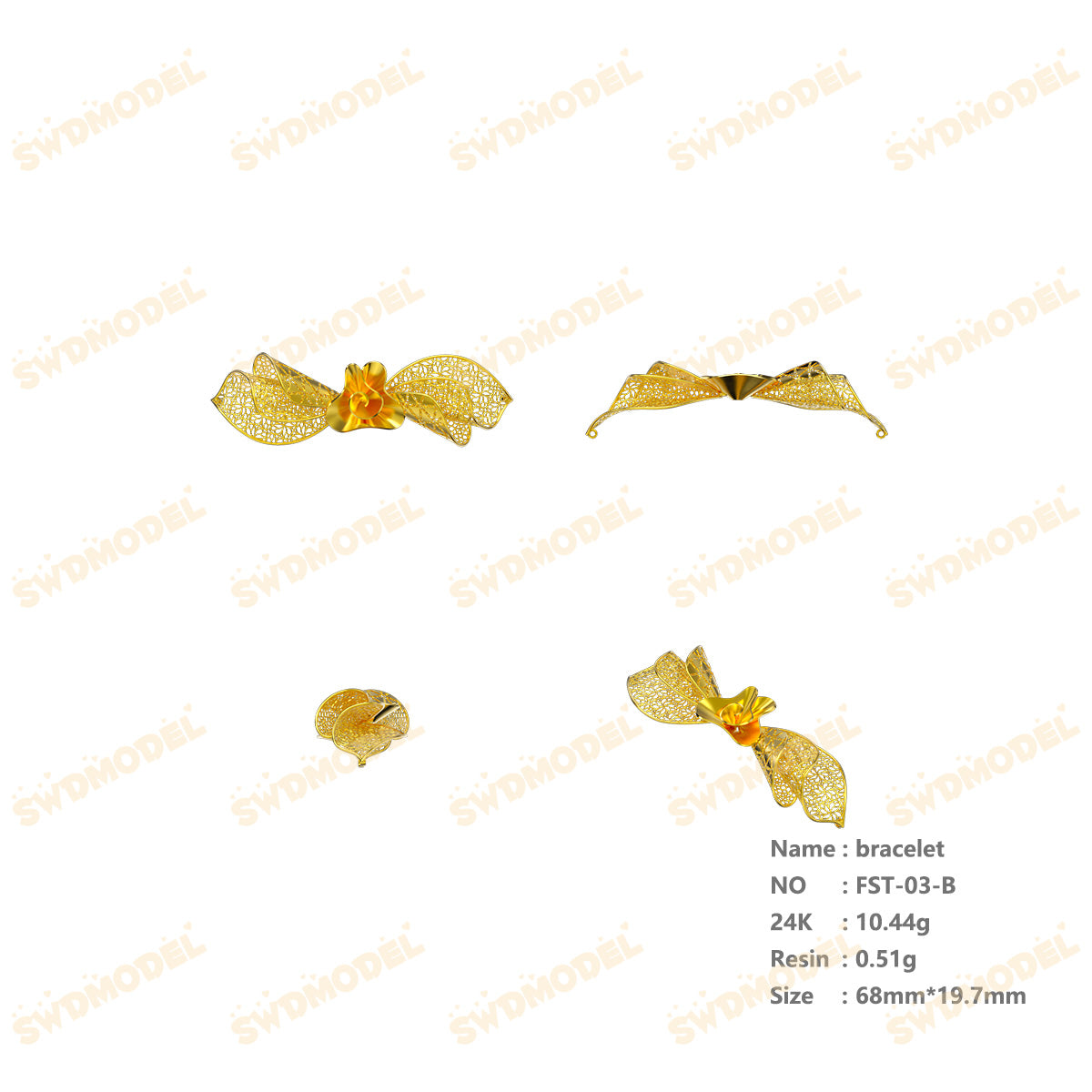 Jewelry set Filigree Bracelet White Wax Casting Resin 3D Printing Service   FST-03-B