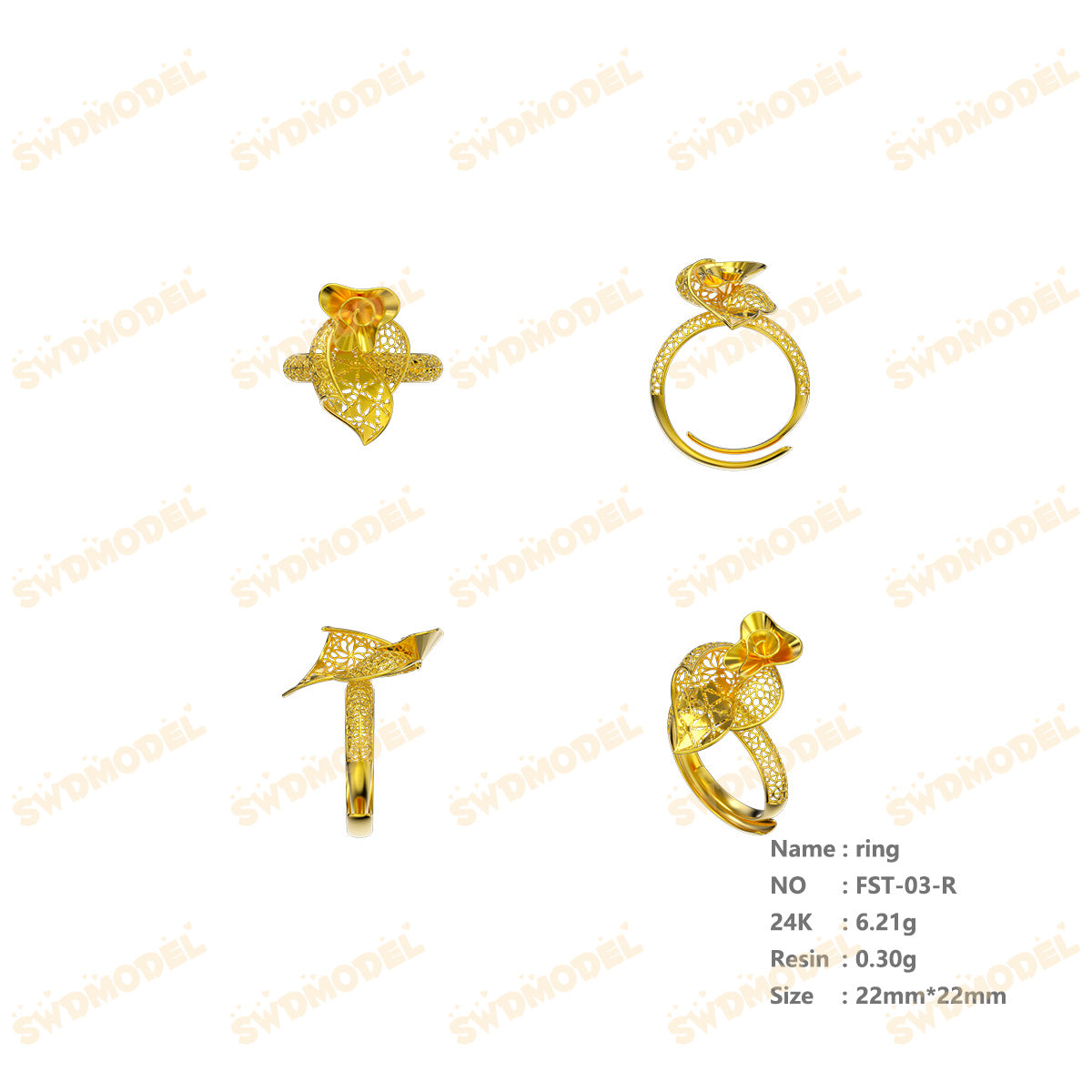 Jewelry set Filigree Ring White Wax Casting Resin 3D Printing Service  FST-03-R