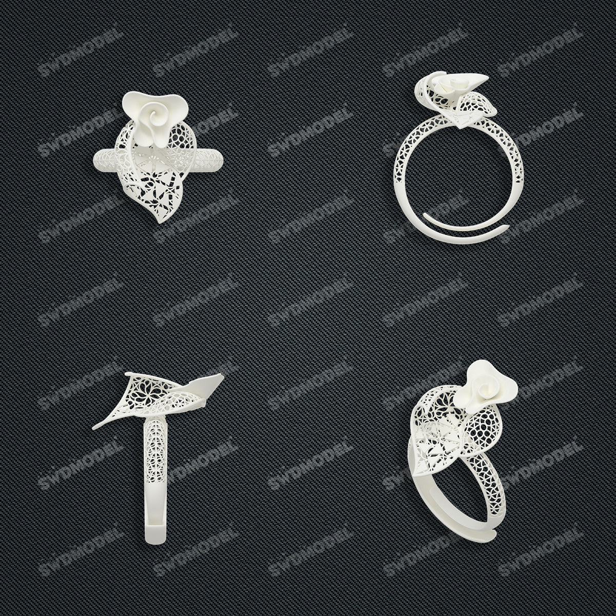 Jewelry set Filigree Ring White Wax Casting Resin 3D Printing Service  FST-03-R
