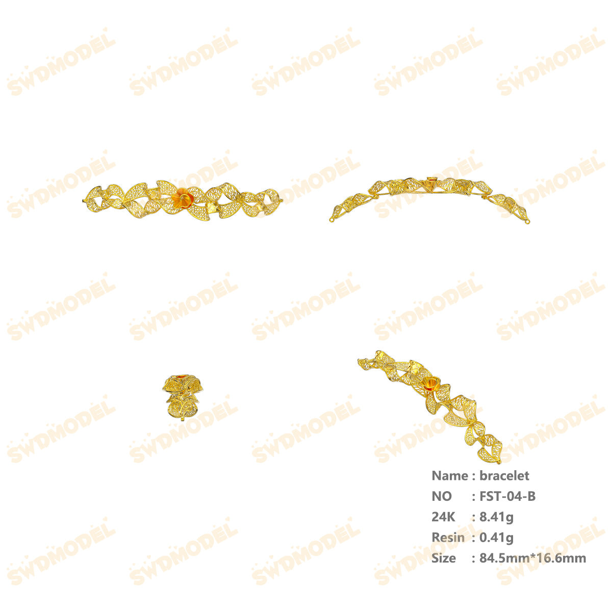 Jewelry set Filigree Bracelet White Wax Casting Resin 3D Printing Service   FST-04-B