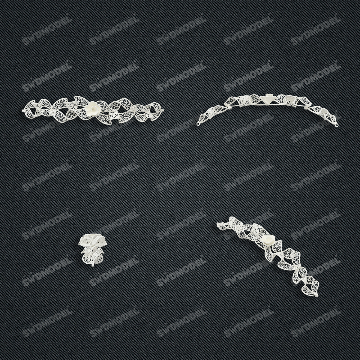 Jewelry set Filigree Bracelet White Wax Casting Resin 3D Printing Service   FST-04-B