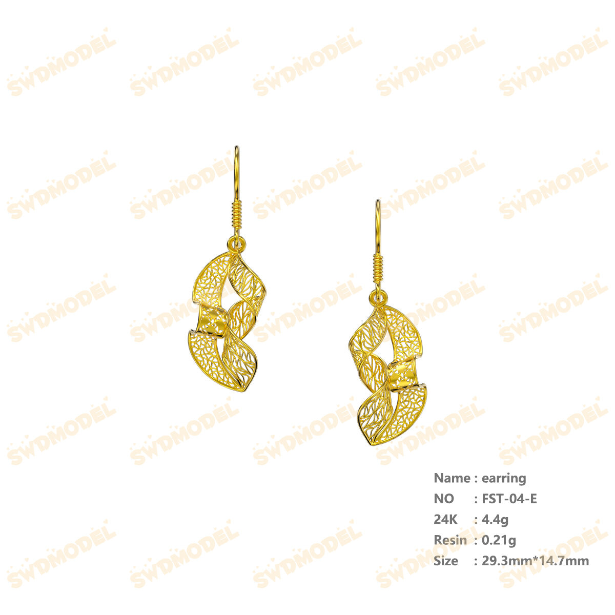 Jewelry set Filigree Earrings White Wax Casting Resin 3D Printing Service  FST-04-E
