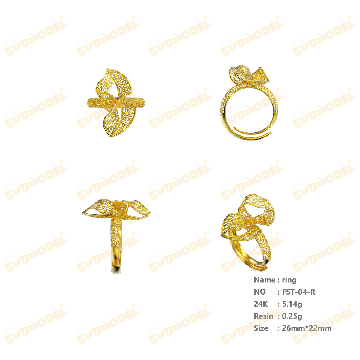 Jewelry set Filigree Ring White Wax Casting Resin 3D Printing Service  FST-04-R