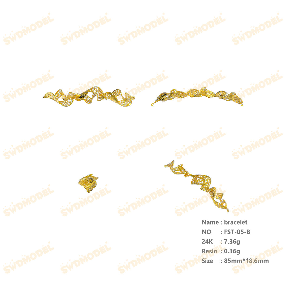 Jewelry set Filigree Bracelet White Wax Casting Resin 3D Printing Service   FST-05-B