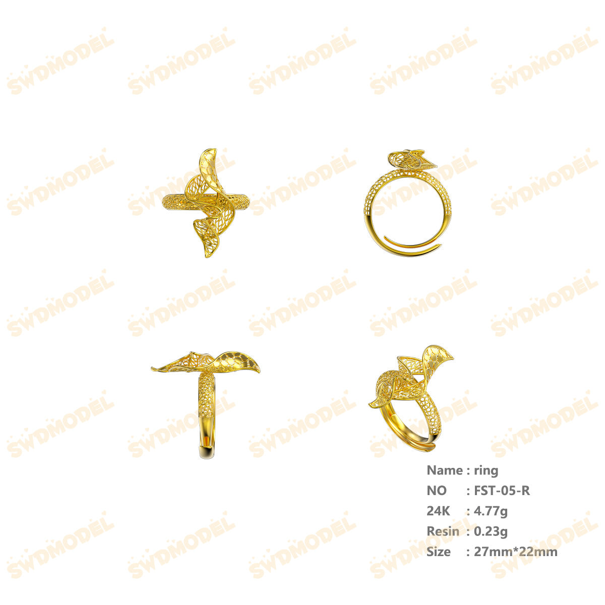Jewelry set Filigree Ring White Wax Casting Resin 3D Printing Service  FST-05-R
