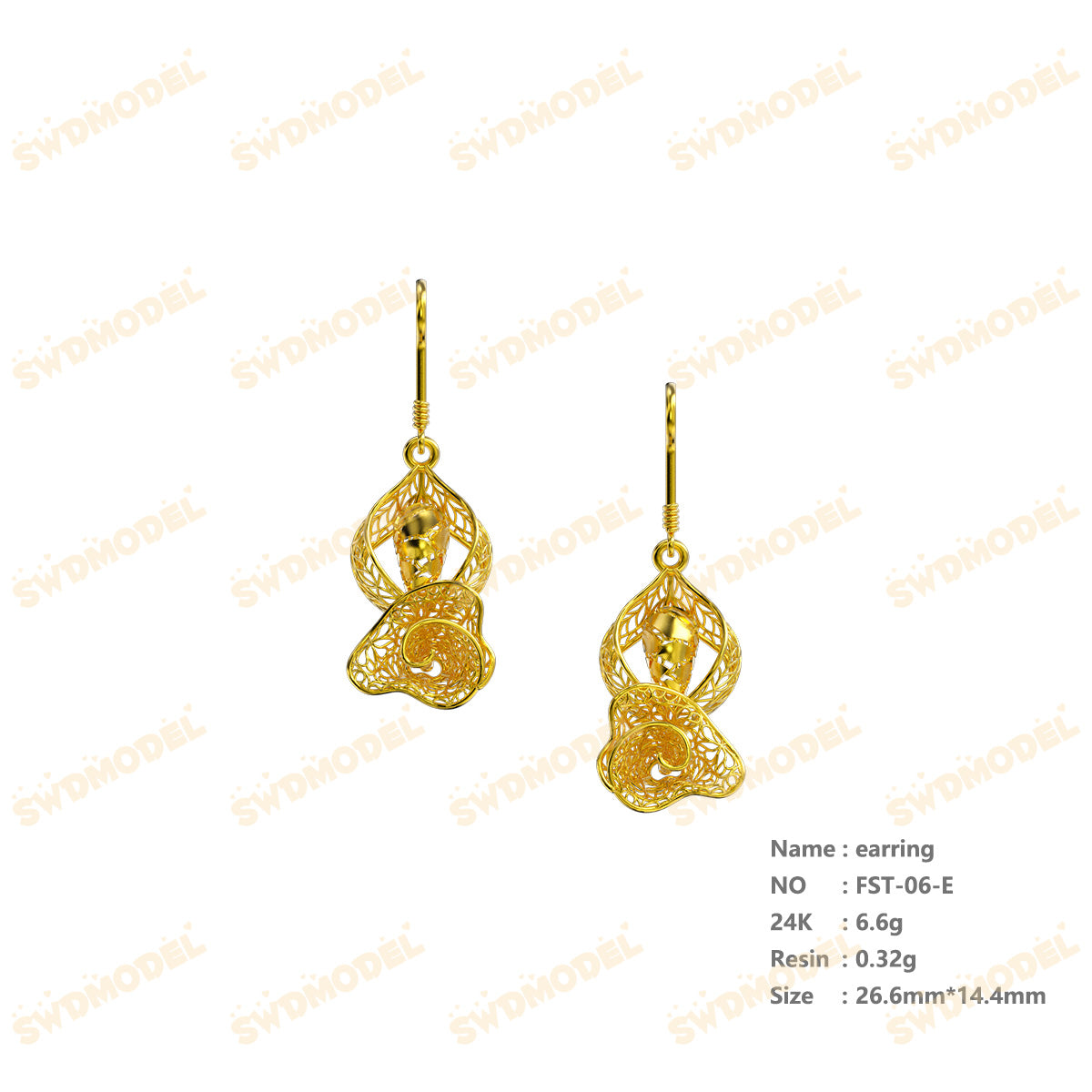 Jewelry set Filigree Earrings White Wax Casting Resin 3D Printing Service  FST-06-E