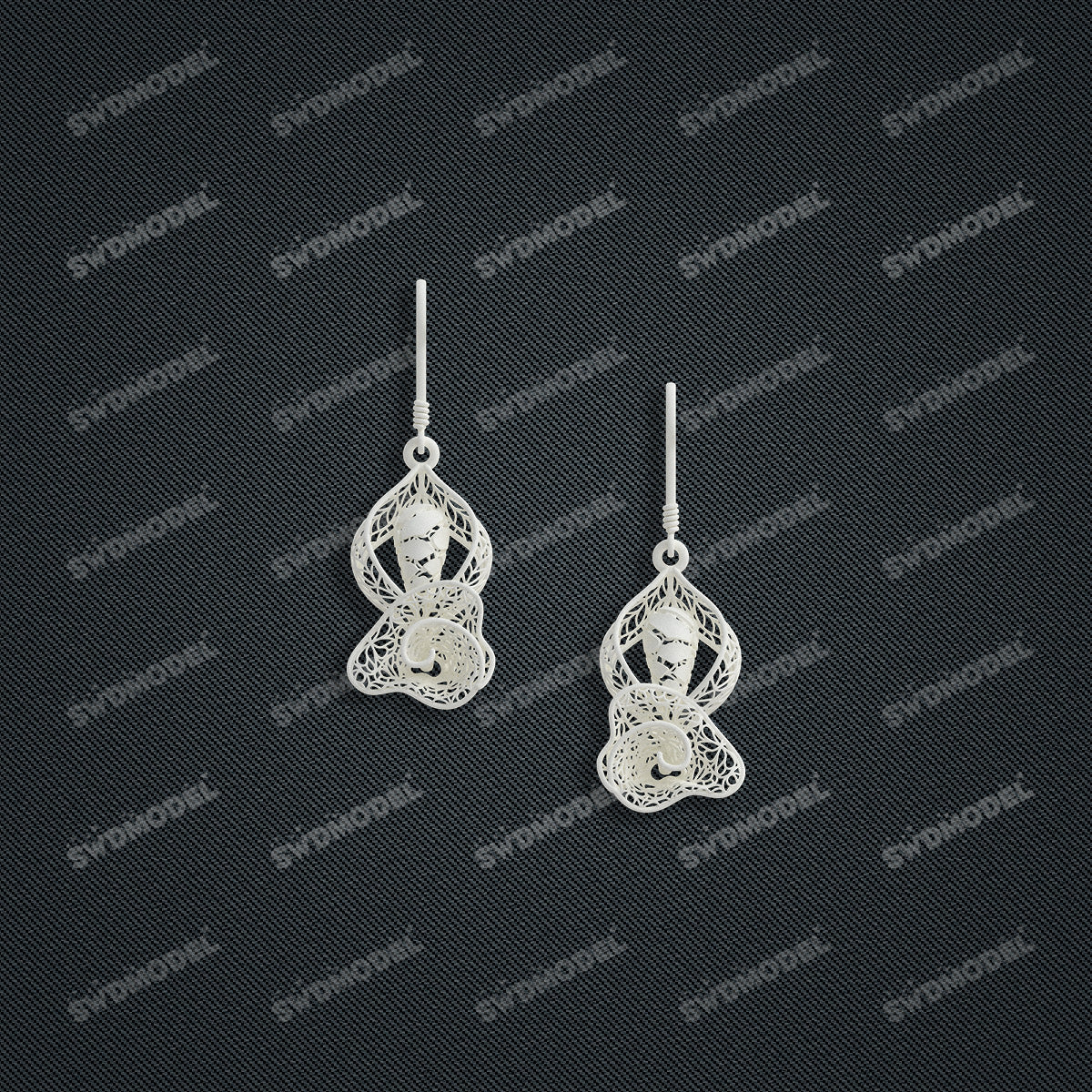 Jewelry set Filigree Earrings White Wax Casting Resin 3D Printing Service  FST-06-E