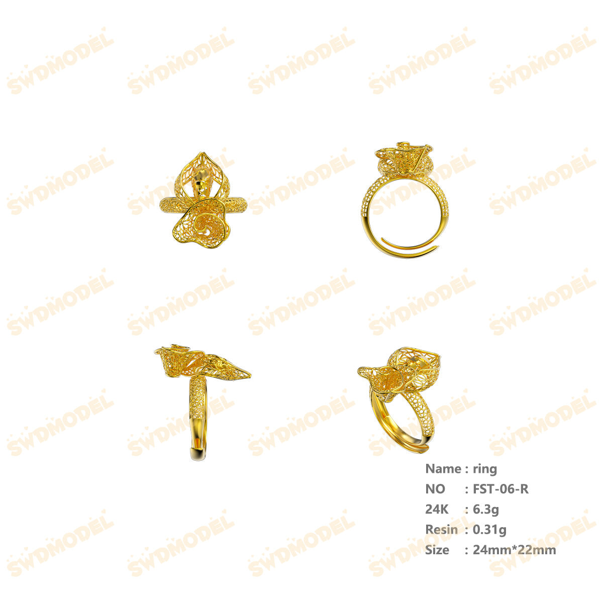 Jewelry set Filigree Ring White Wax Casting Resin 3D Printing Service  FST-06-R