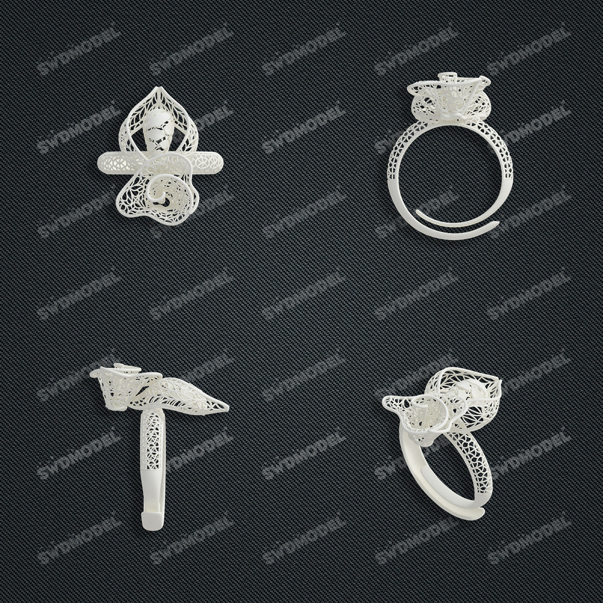 Jewelry set Filigree Ring White Wax Casting Resin 3D Printing Service  FST-06-R