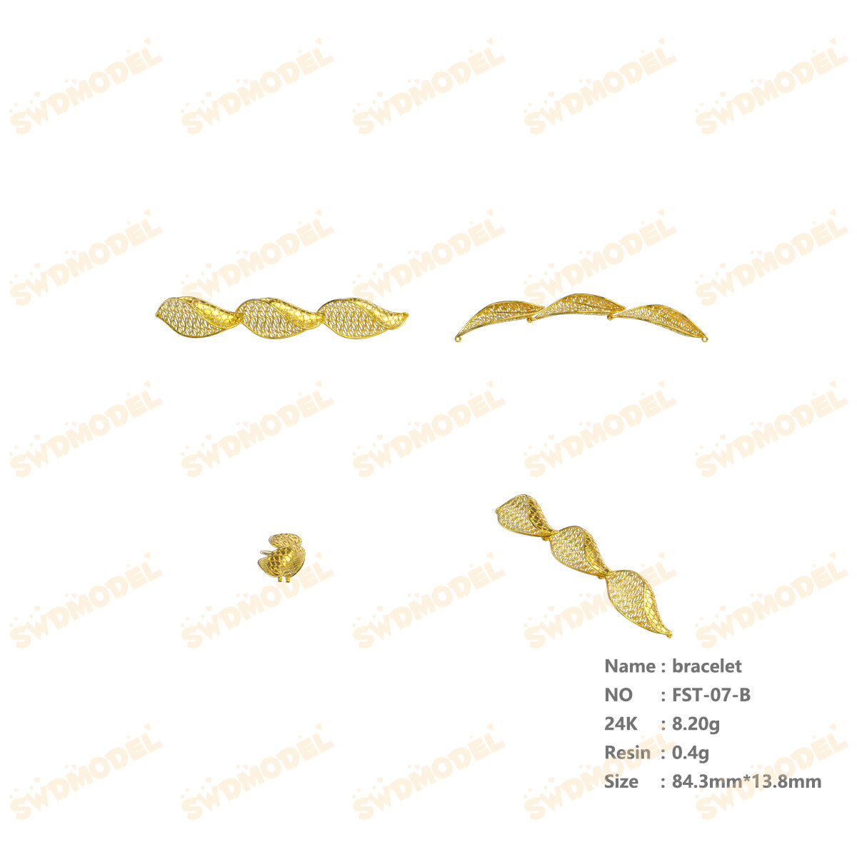 Jewelry set Filigree Bracelet White Wax Casting Resin 3D Printing Service   FST-07-B
