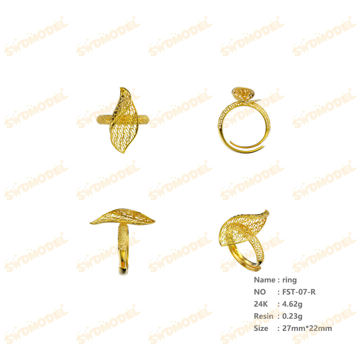 Jewelry set Filigree Ring White Wax Casting Resin 3D Printing Service  FST-07-R