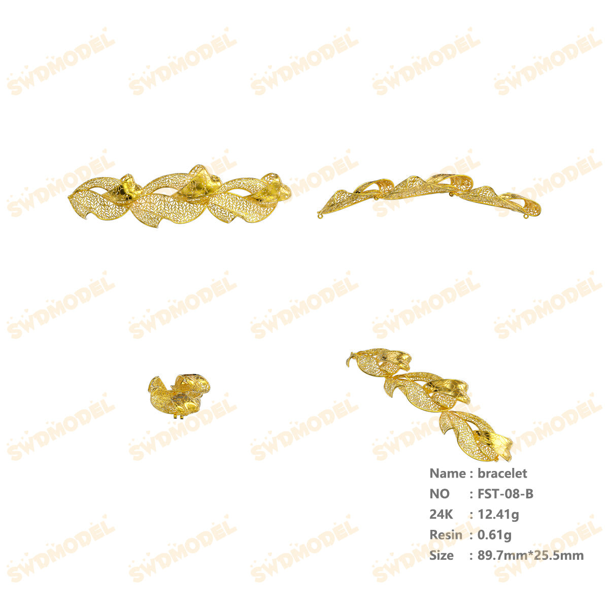Jewelry set Filigree Bracelet White Wax Casting Resin 3D Printing Service   FST-08-B