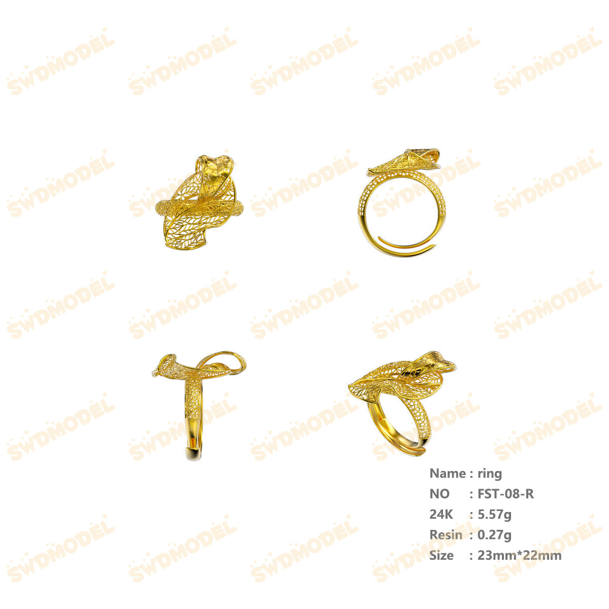Jewelry set Filigree Ring White Wax Casting Resin 3D Printing Service  FST-08-R