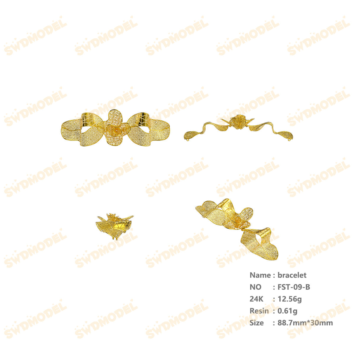 Jewelry set Filigree Bracelet White Wax Casting Resin 3D Printing Service   FST-09-B