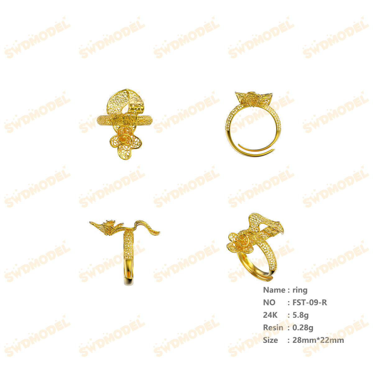 Jewelry set Filigree Ring White Wax Casting Resin 3D Printing Service  FST-09-R