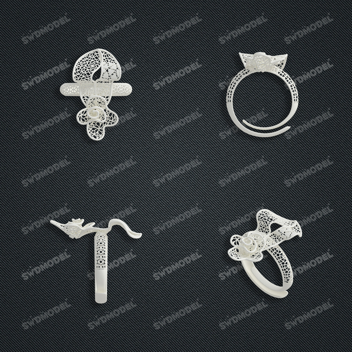 Jewelry set Filigree Ring White Wax Casting Resin 3D Printing Service  FST-09-R