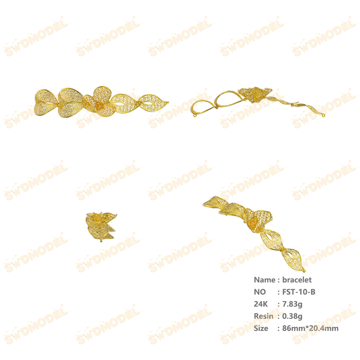 Jewelry set Filigree Bracelet White Wax Casting Resin 3D Printing Service   FST-10-B