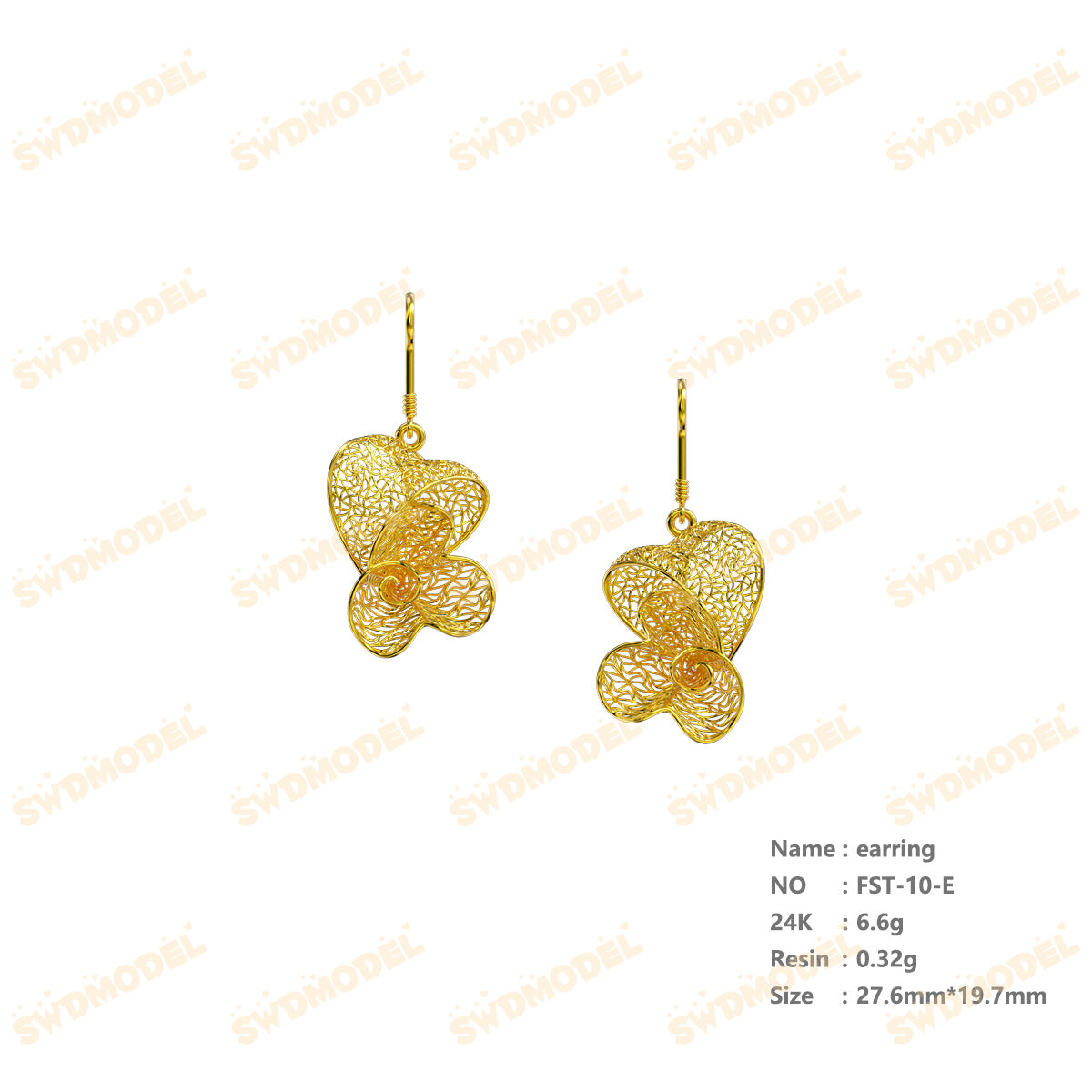 Jewelry set Filigree Earrings White Wax Casting Resin 3D Printing Service   FST-10-E