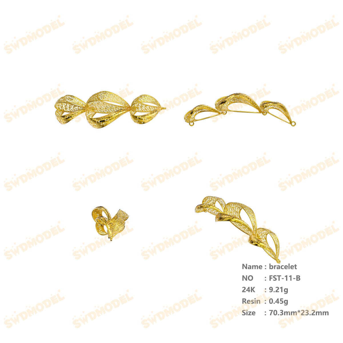 Jewelry set Filigree Bracelet White Wax Casting Resin 3D Printing Service   FST-11-B