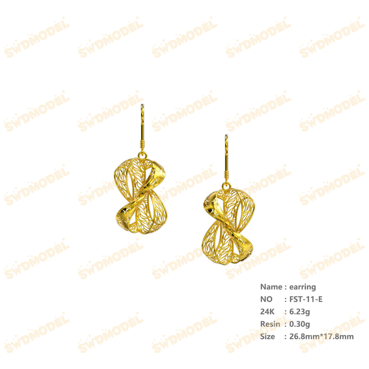 Jewelry set Filigree Earrings White Wax Casting Resin 3D Printing Service   FST-11-E