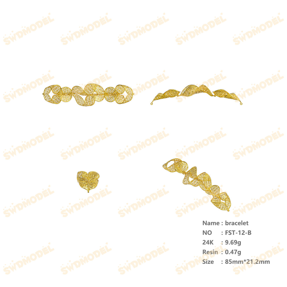 Jewelry set Filigree Bracelet White Wax Casting Resin 3D Printing Service   FST-12-B