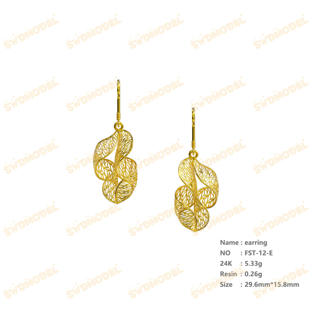 Jewelry set Filigree Earrings White Wax Casting Resin 3D Printing Service   FST-12-E
