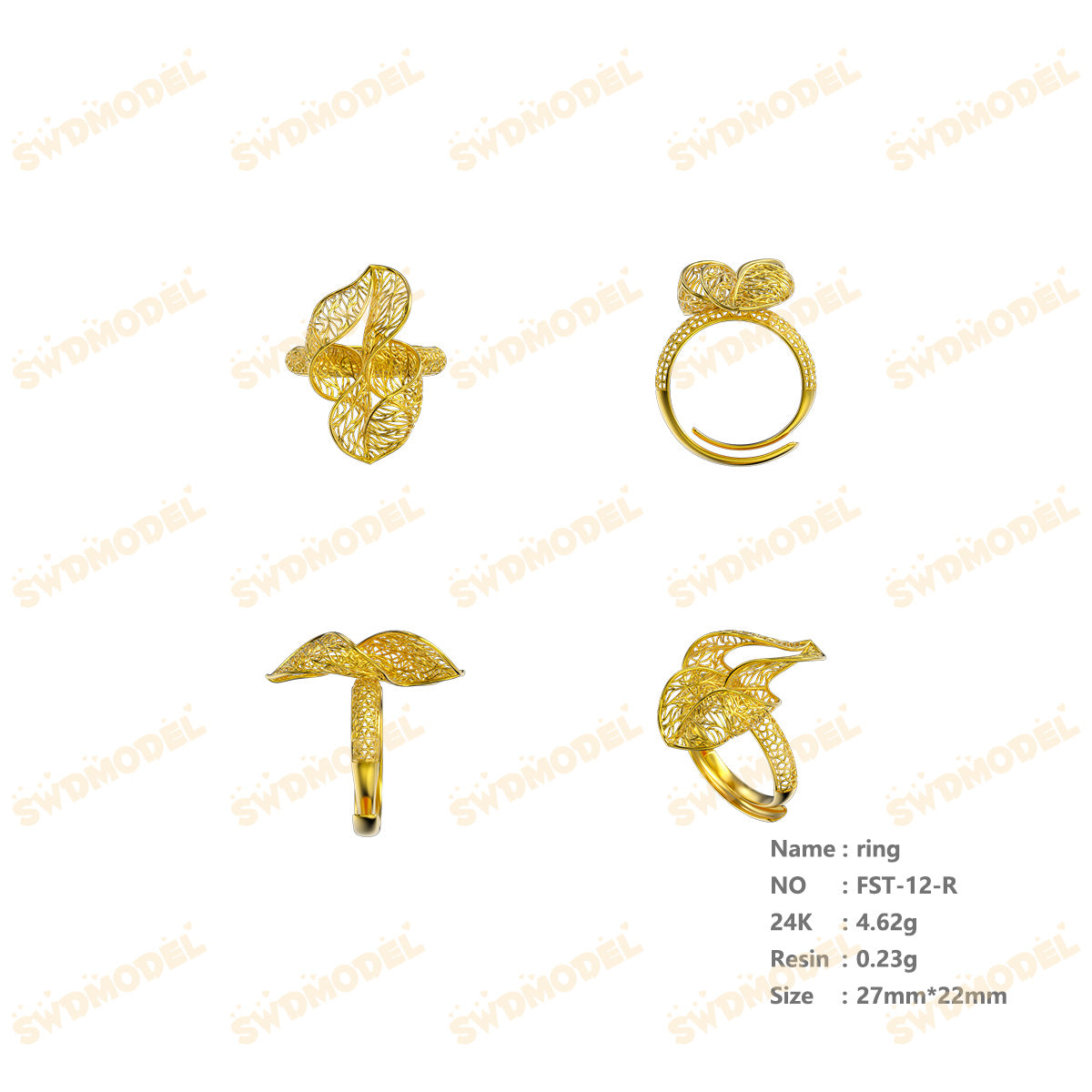 Jewelry set Filigree Ring White Wax Casting Resin 3D Printing Service  FST-12-R